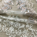 Classical Light Blue Handwork Beaded Embroidery Fabric